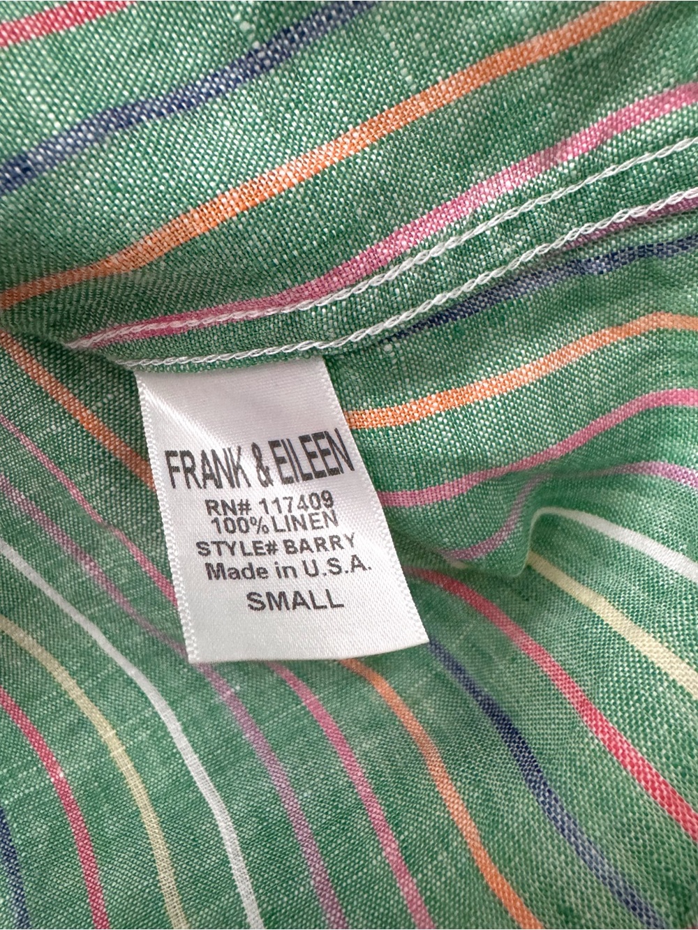 Frank & Eileen Eileen Relaxed Button-Up Shirt Green Multi Stripe Linen - Picture 9 of 12
